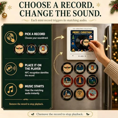ACMONEY Christmas Vinyl Player Fridge Music Box Set - NFC Magnetic Mini Turntable - 1 Set-A
