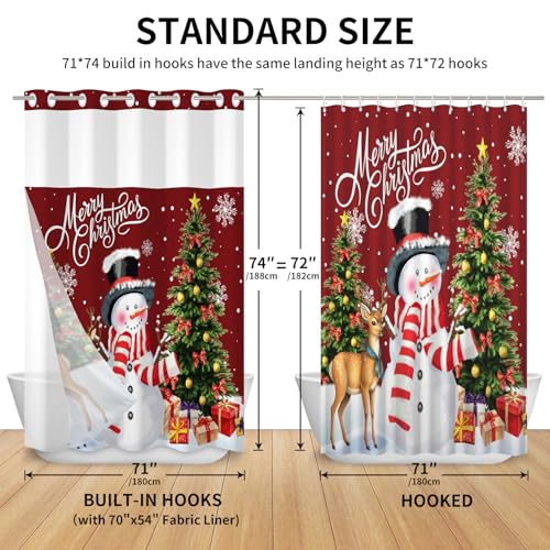 Canessioa Christmas Shower Curtain Set 71x74 Inches with Snap-in Liner - Red Brown
