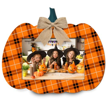 Rustic Fall Pumpkin Wooden Photo Frame for 4x6 Photos, Thanksgiving & Halloween Decor