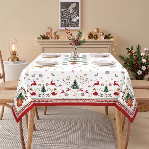 Christmas Elements Waterproof Rectangle Tablecloth 60 x 84 Inch - Holiday Decor