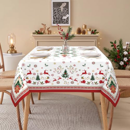 Christmas Elements Waterproof Rectangle Tablecloth 60 x 84 Inch - Holiday Decor