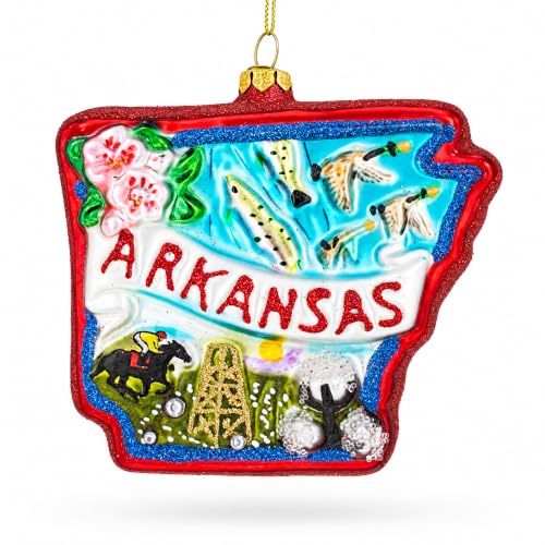 Arkansas State Symbols Glass Christmas Ornament - Handcrafted Holiday Decor