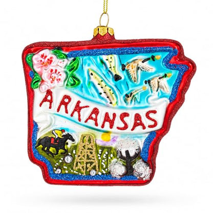 Arkansas State Symbols Glass Christmas Ornament - Handcrafted Holiday Decor