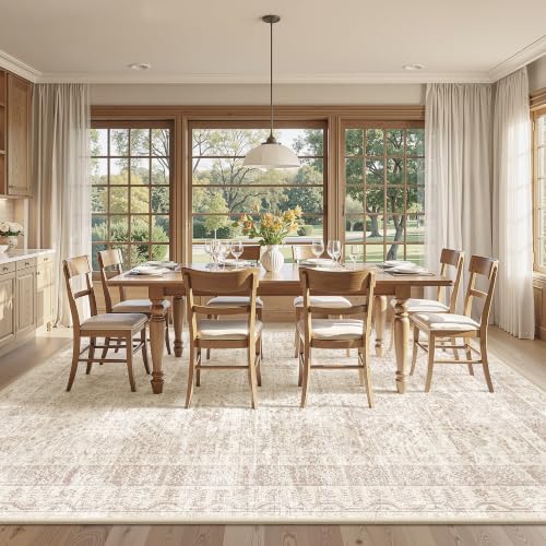 Vintage Beige 8x10 Washable Rug - Foldable, Soft, Stain-Resistant Area Rug