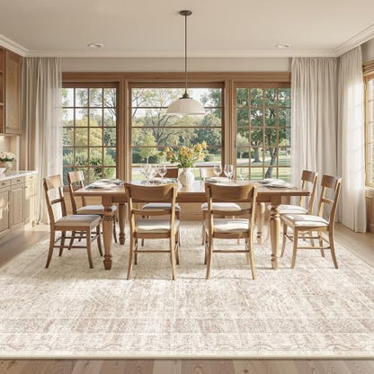 Vintage Beige 8x10 Washable Rug - Foldable, Soft, Stain-Resistant Area Rug