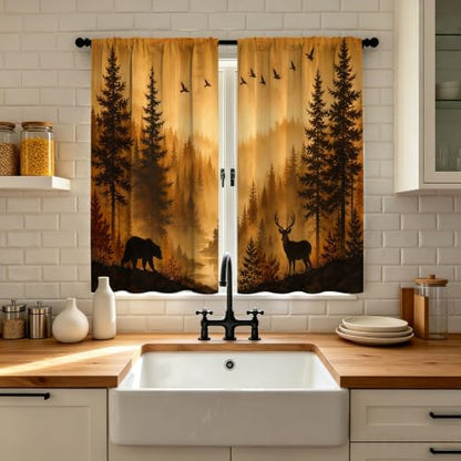 Deer Mountain Kitchen Curtains Set of 2 - 28x36 Inches, Light Filtering Tier Drapes, Variation of THIS listing