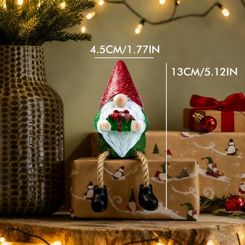 Christmas Gnome Santa Set of 2 - Nordic Holiday Elf Figurines with Dangling Legs