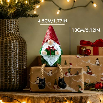 Christmas Gnome Santa Set of 2 - Nordic Holiday Elf Figurines with Dangling Legs