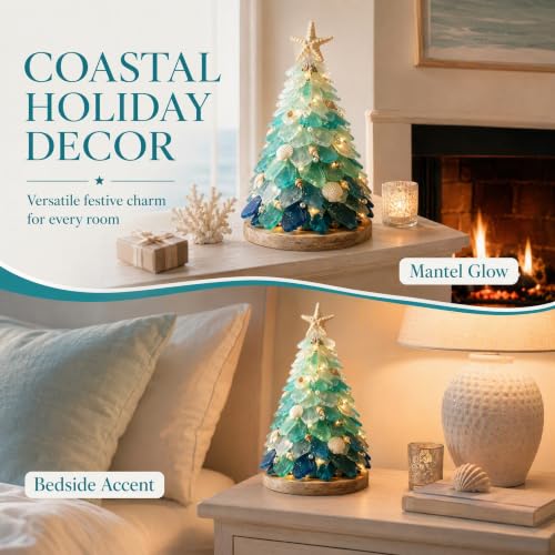 Sea Glass Christmas Tree DIY Kit with LED Lights - Coastal Holiday Decor - Standard