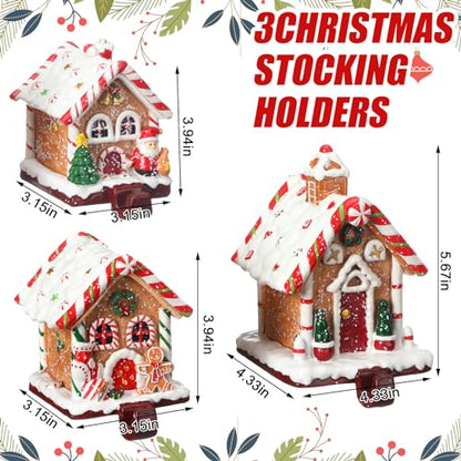 Riceshoot 3 Pack Christmas Gingerbread House Stocking Holders - Classic