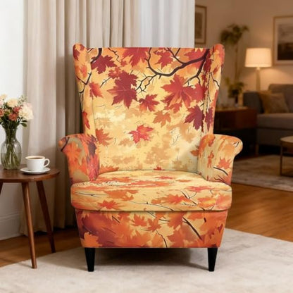 Maple Leaves Wingback Chair Cover 2 Piece Slipcover - Maple Leaves Variation