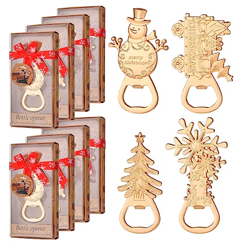 Gold 24Pcs Christmas Bottle Opener Set with Snowman Tree Train Snowflake Gifts