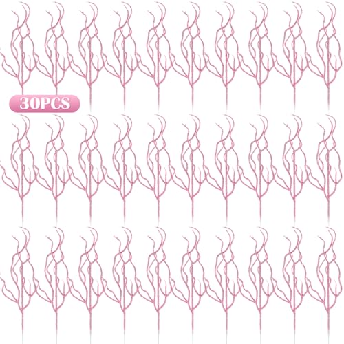 Pink Glitter Christmas Tree Picks Set - 30 Pieces, 13.7 x 2.7 Inches