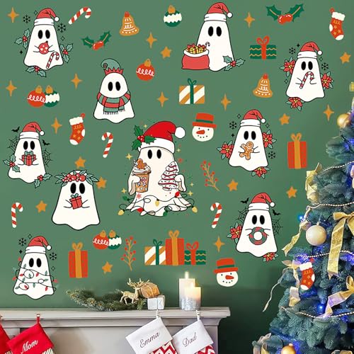 Self-Adhesive Christmas Ghost Window Clings - Style 8, Holiday Decor, 6 Sheets