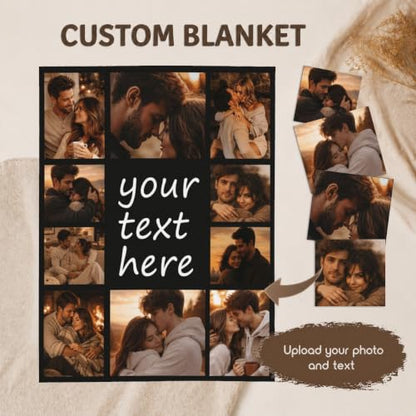 Personalized Photo Blanket Collage Throw with Custom Text - Variation 01