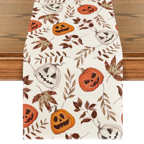 Halloween Table Runner 13x72 Inch Beige Polyester Home Party Decor