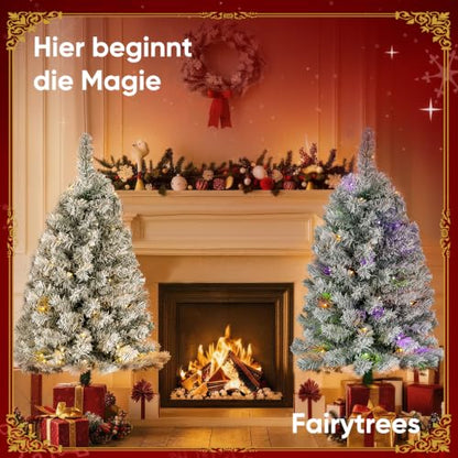 Okicoler 4ft Pre-Lit Flocked Artificial Christmas Tree with 80 LED Lights, 11 Modes, White Snow Finish