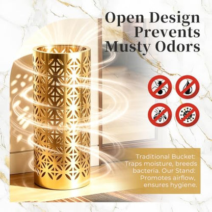 Gold Ceramic Umbrella Stand 7.9x7.9x17.9 Inches Entryway Decor