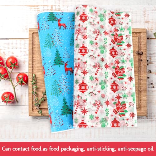 Christmas Wax Paper Sheets 100 Pack Food Wraps for Baking & Food Packaging