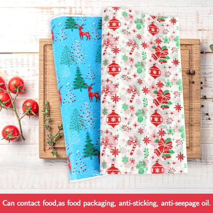 Christmas Wax Paper Sheets 100 Pack Food Wraps for Baking & Food Packaging