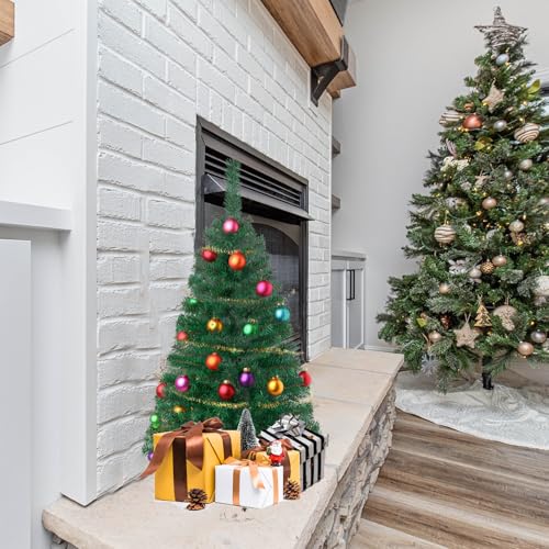 3FT Artificial Christmas Tree Green Mini Tabletop Xmas Tree with Plastic Stand - Indoor Outdoor Holiday Decor - Variation: Green