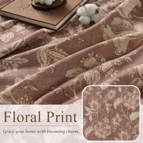 Terracotta Floral Linen Curtains 84 inches - Pack of 2, 52"W x 84"L
