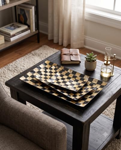 Black & Gold Shell Plates Set of 3 Handmade Bali Tropical Decor