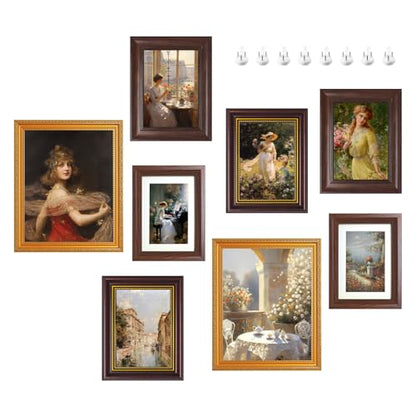 Vintage Picture Frame Set 8 Pieces - Antique Wall & Tabletop Photo Frames