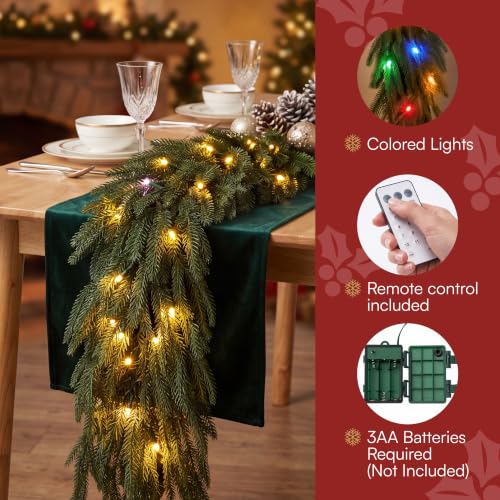 9 FT Christmas Norfolk Pine Garland with Multi Color LED Lights, Remote & Timer