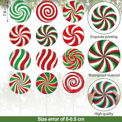 Christmas Candy Ornaments Set - 12 Lollipop Decorations for Tree & Holiday Decor - Swirl Pattern, 7.9 Inches - Christmas Variation