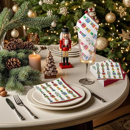 Green Nutcracker Christmas Paper Napkins - 50 Pack, 3-Ply, 5x5 Inches