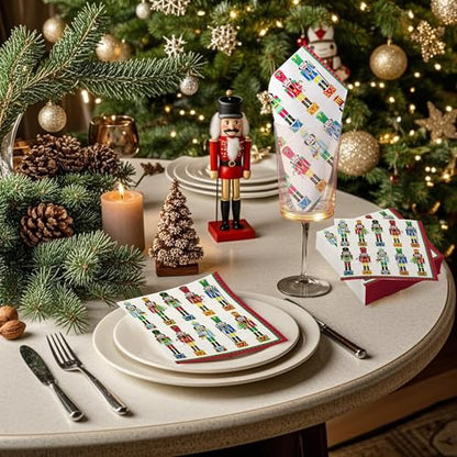 Green Nutcracker Christmas Paper Napkins - 50 Pack, 3-Ply, 5x5 Inches