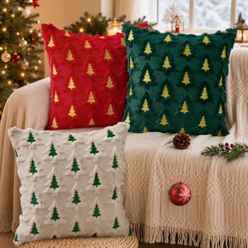 Christmas Pillow Covers 18x18 Set of 2 Beige Faux Fur Holiday Decor