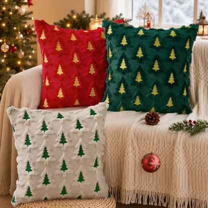 Christmas Pillow Covers 18x18 Set of 2 Beige Faux Fur Holiday Decor