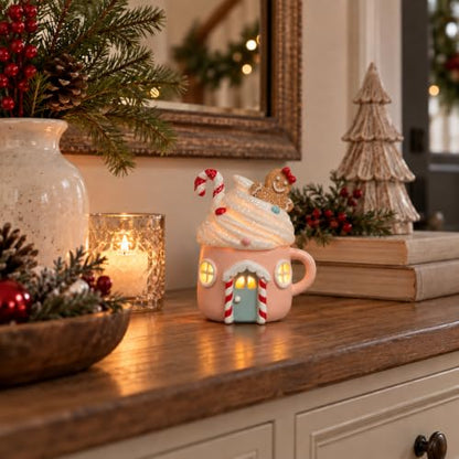 Lighted Gingerbread Cake House Christmas Decor - Resin Tabletop Display