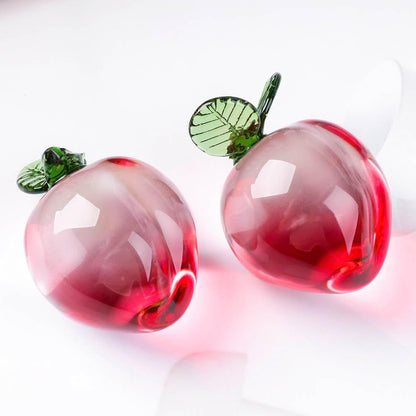 Skiennix Crystal Fruit Collectibles - Set of 2 Peach & Pomegranate Figurines | Mini Glass Decor for Home & Office