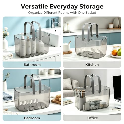 Gray Shower Caddy with Handle & Drain Holes for Bathroom Dorm Gym