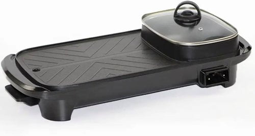 Electric 2 in 1 Grill with Shabu Shabu Hot Pot. Multifunctional Indoor Teppanyaki Korean BBQ Capacity for 2-5 People