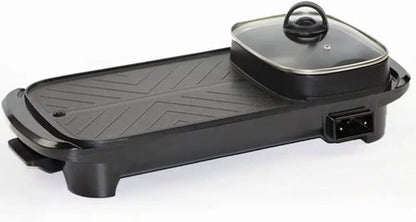 Electric 2 in 1 Grill with Shabu Shabu Hot Pot. Multifunctional Indoor Teppanyaki Korean BBQ Capacity for 2-5 People