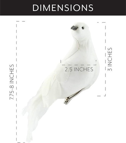 Darware Large White Doves - Set of 3 | 8-Inch Long Artificial Dove Figures for Christmas & Wedding Decor