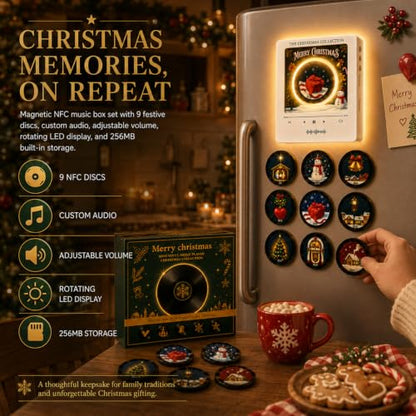 Christmas Magnetic Fridge Vinyl Record Player Music Box - Mini Music Magnets, 1 Set - 4.33 x 1.77 x 5.04 inches