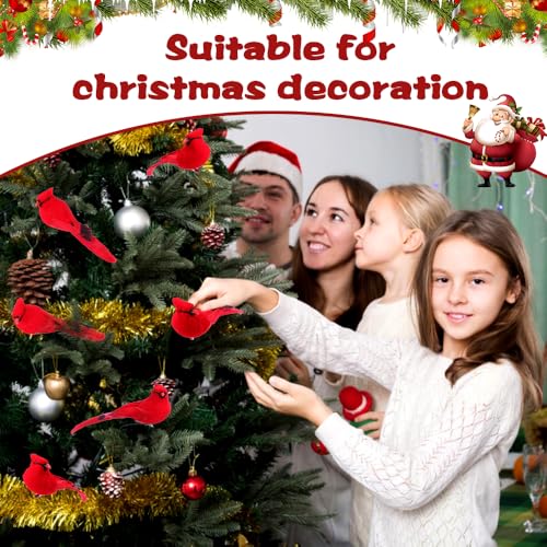 Clip 6pcs Red Cardinal Birds for Crafts Christmas Tree Wreath Decorations