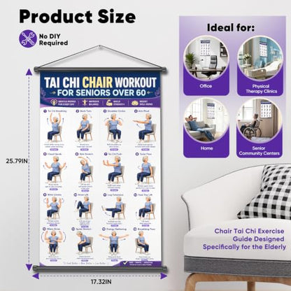 Tai Chi Exercise Poster for Seniors Balance & Flexibility 16x24 Inches