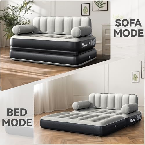 Gray Queen Size Air Sofa Bed Mattress with Channel Back and Pump