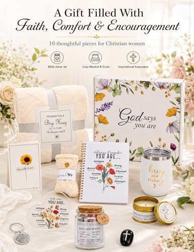 Christian Gifts for Women - White 10-Piece Religious Gift Set with Blanket & More