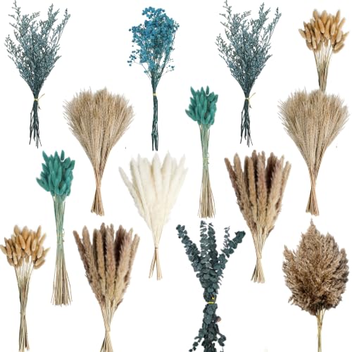 125 Pcs Turquoise Dried Pampas Grass for Home Decor & Bouquets - Natural & Fluffy