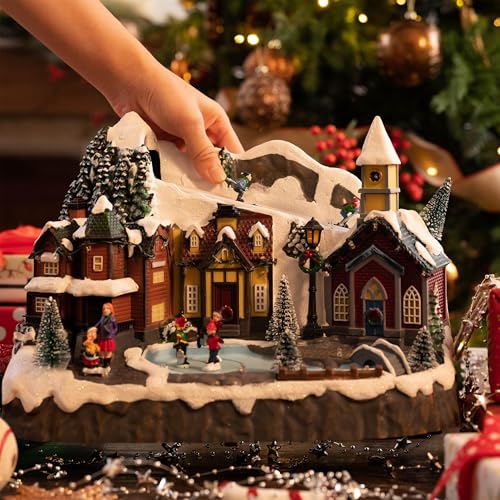 Valery Madelyn Christmas Village Sledding Scene - Ski Resort Variation, Lighted Tabletop Decor, 13.3 Inch