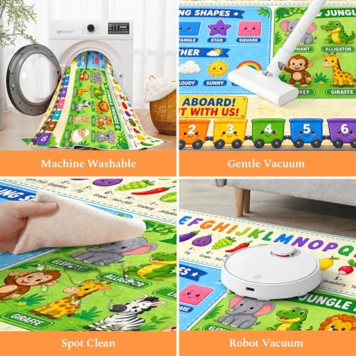 Kids Learning Rug - Alphabet Fruit Vegetable Number Train Carpet 5x6 Rectangular