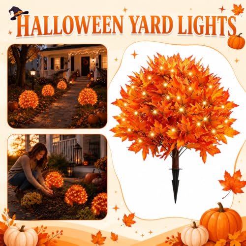 Solar Power Autumn Maple Tree Topiary Ball Outdoor Garden Decor with Lights