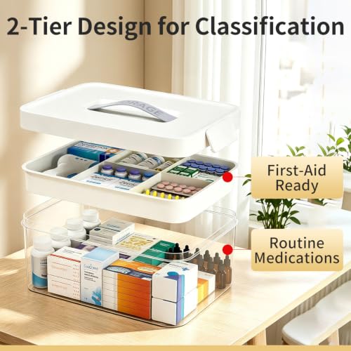 White 2-Tier Medicine Organizer Storage Box with Removable Tray 12.59"x9.45"